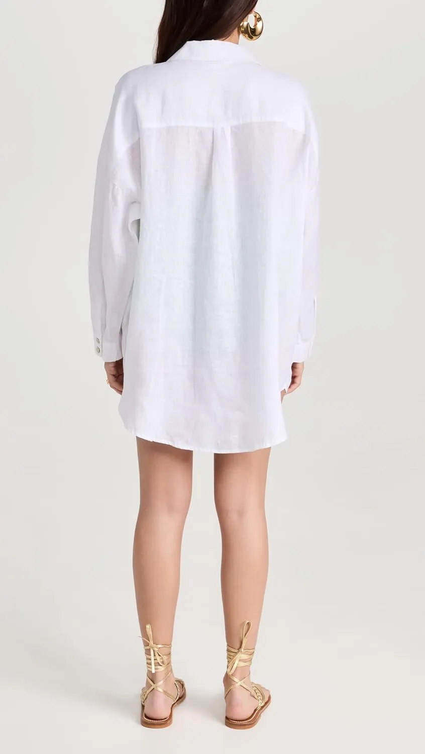 L*Space Rio Tunic for Women, Button Down Collared Shirt, Long Sleeve Top With Buttoned Cuffs, Beach Cover Up, 100% Linen