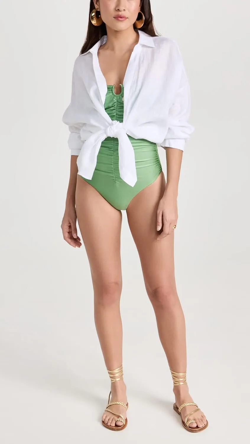 L*Space Rio Tunic for Women, Button Down Collared Shirt, Long Sleeve Top With Buttoned Cuffs, Beach Cover Up, 100% Linen