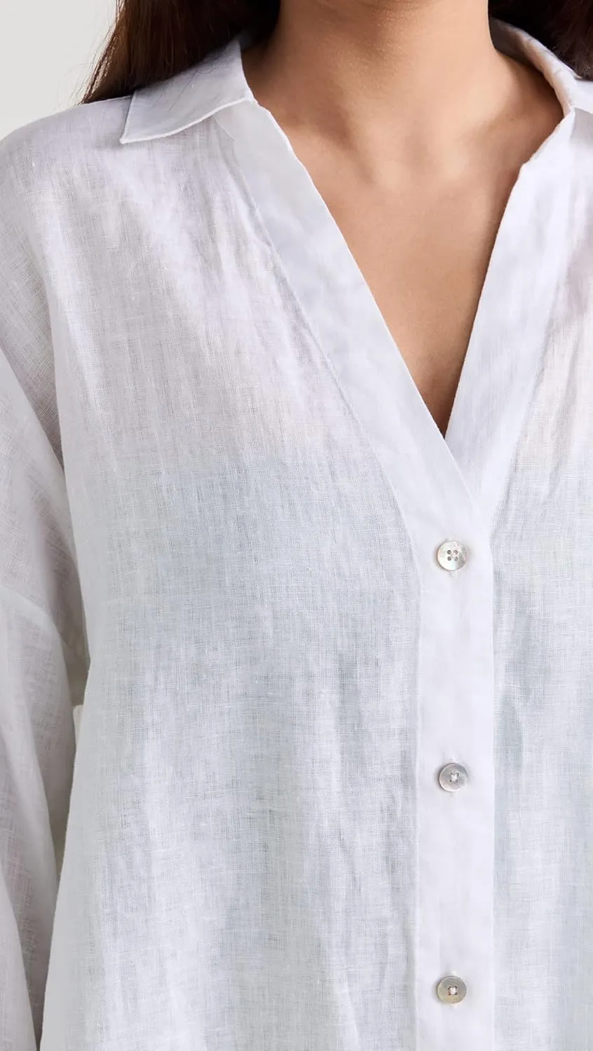L*Space Rio Tunic for Women, Button Down Collared Shirt, Long Sleeve Top With Buttoned Cuffs, Beach Cover Up, 100% Linen