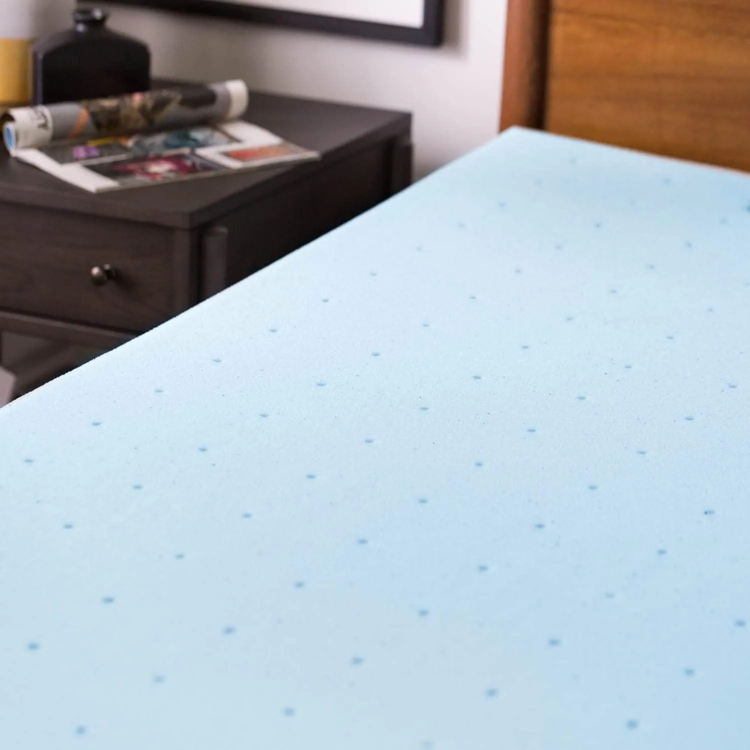 Lucid 3 Inch Mattress Topper King - Gel Infused Memory Foam – Memory Foam Mattress Topper King – Ventilated Design – CertiPur Certified, Light Blue