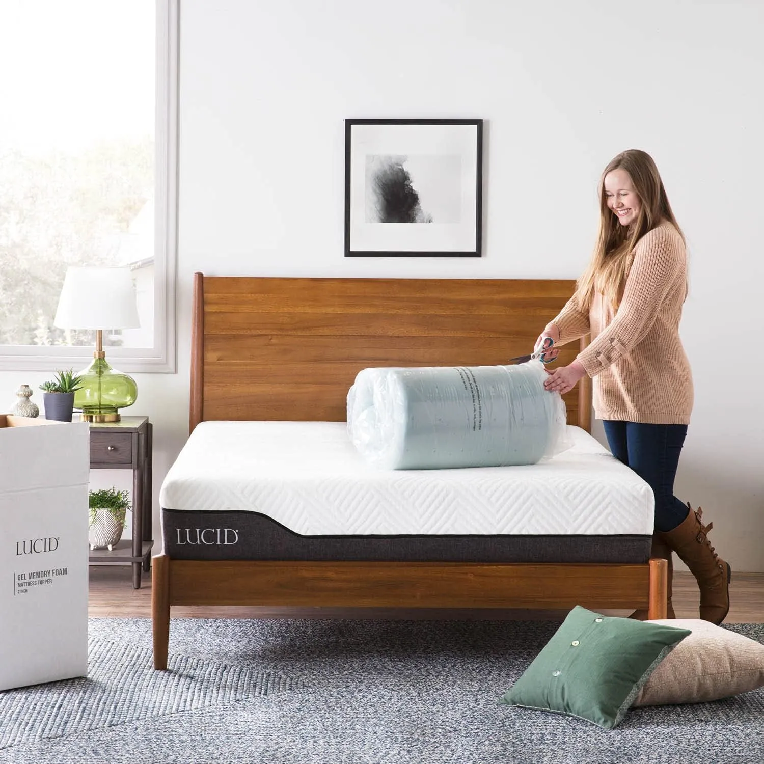 Lucid 3 Inch Mattress Topper King - Gel Infused Memory Foam – Memory Foam Mattress Topper King – Ventilated Design – CertiPur Certified, Light Blue