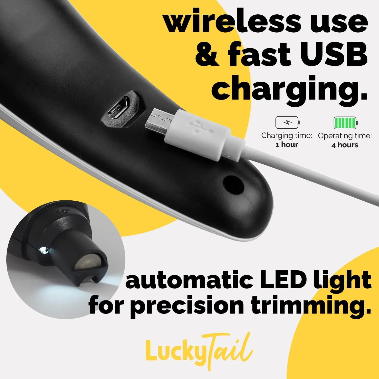LuckyTail Pet Nail Grinder for Dogs and Cats - Super Quiet and Low Vibration Electric Dog Nail Grinder with 2 LED Lights - USB Rechargeable and Cordless - 2 Speeds - Small to Large Pets