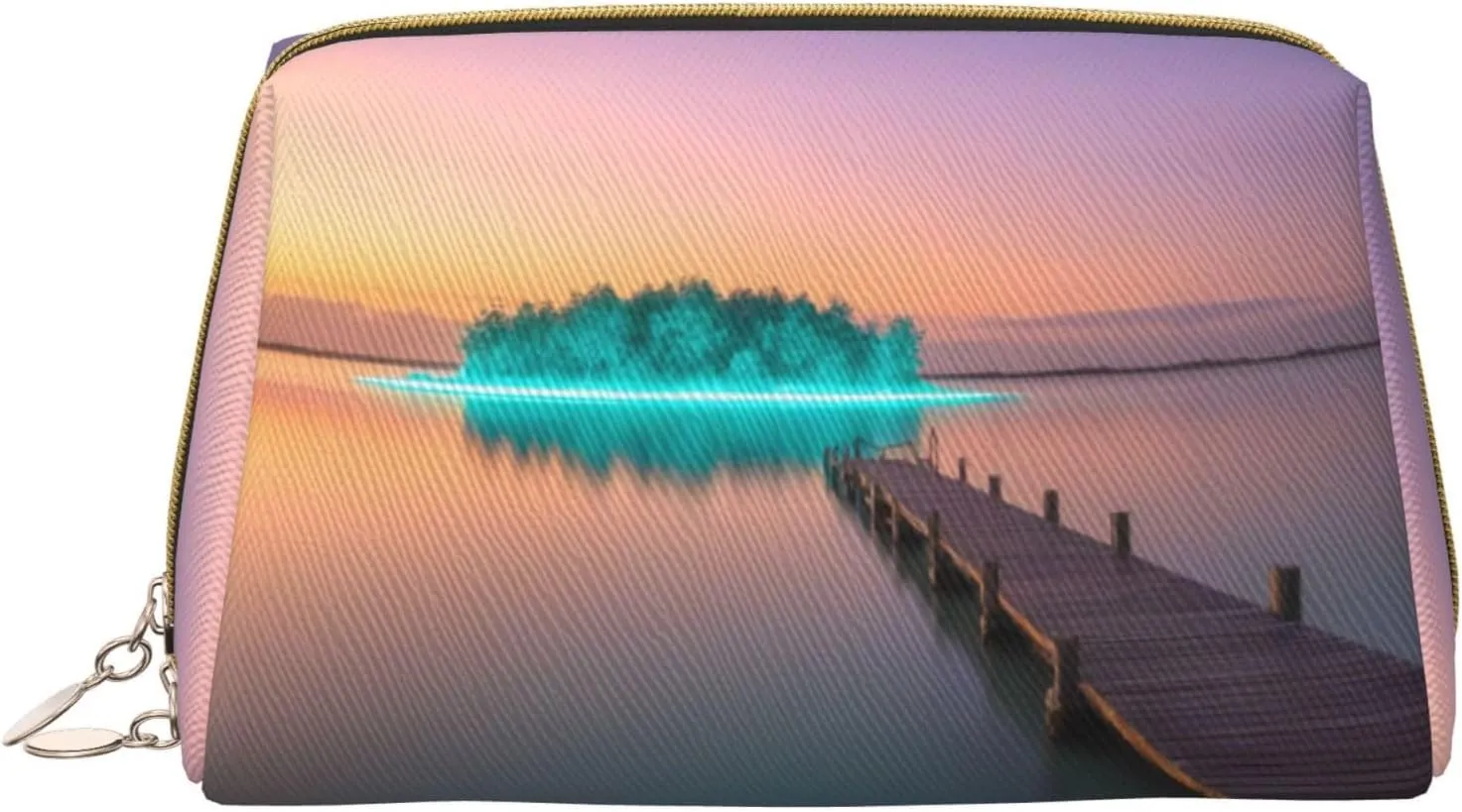 Luminous Lagoon Printed Small Makeup Bag,Travel Cosmetic Bag Purse with Zipper,Water-resistant Makeup Organizer Bag for Women