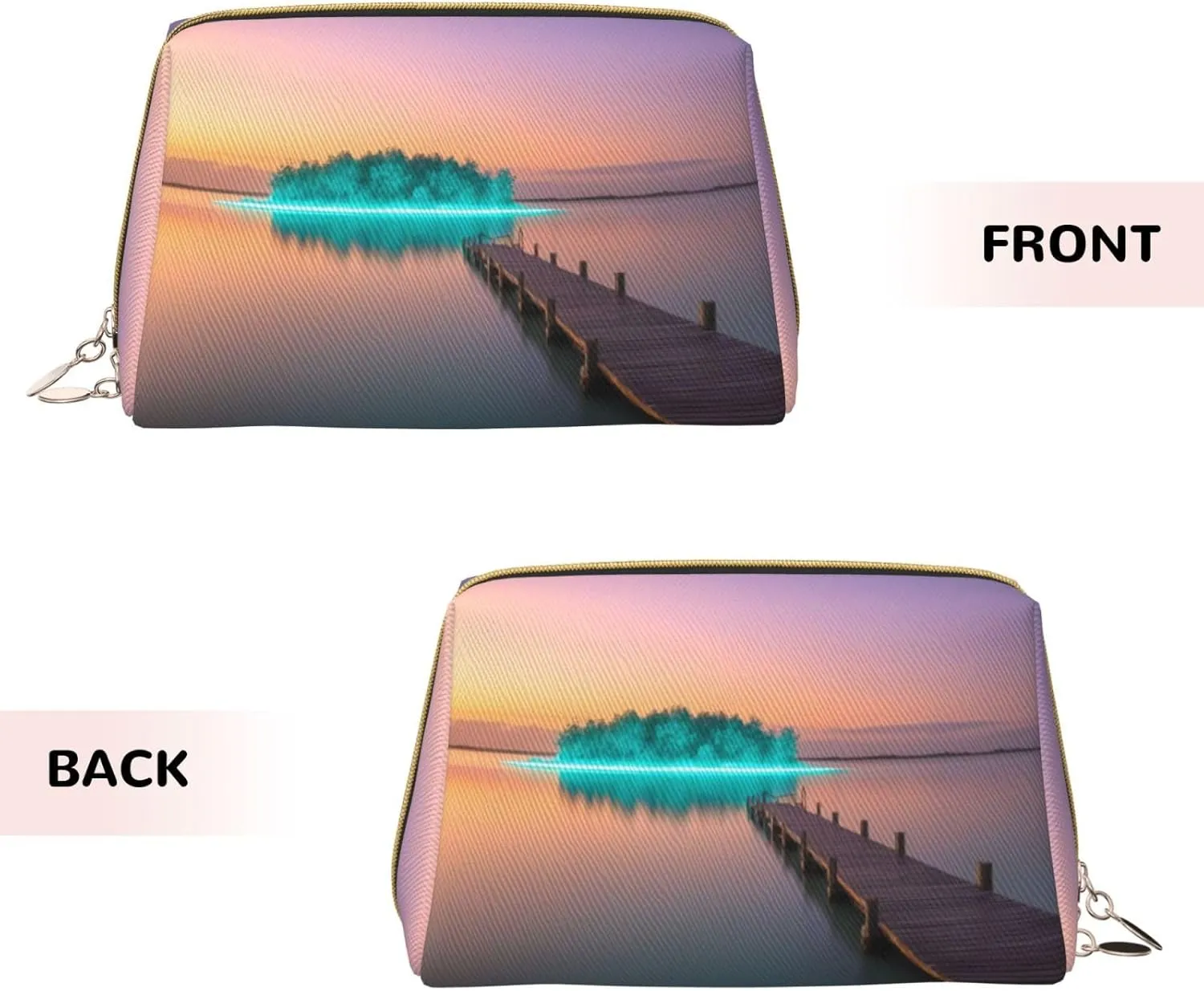 Luminous Lagoon Printed Small Makeup Bag,Travel Cosmetic Bag Purse with Zipper,Water-resistant Makeup Organizer Bag for Women