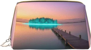Luminous Lagoon Printed Small Makeup Bag,Travel Cosmetic Bag Purse with Zipper,Water-resistant Makeup Organizer Bag for Women