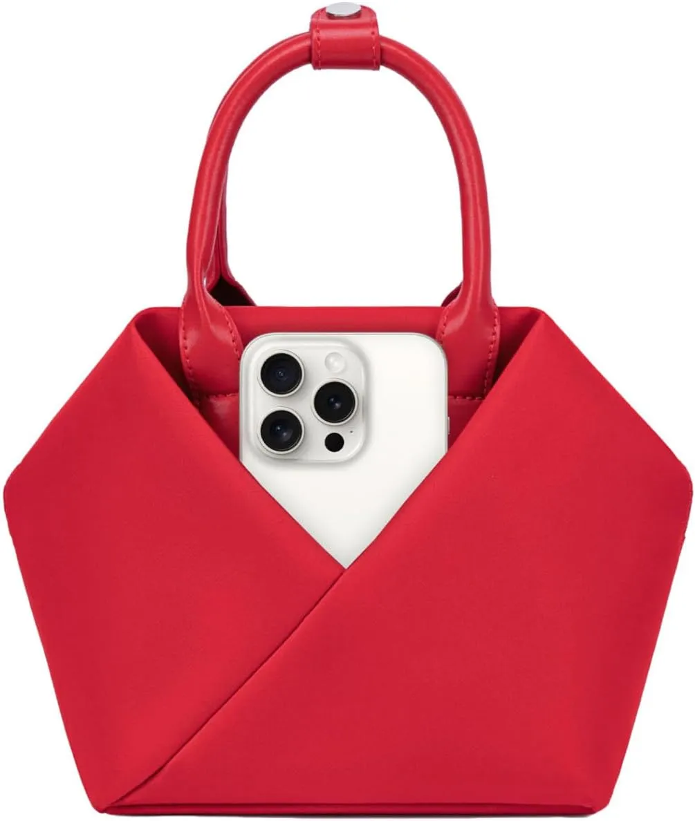 Lux & Nyx Small Origami Crossbody & Handbag - Black Ultra Satin Nylon - Daily and Travel Small Tote Bag with Crossbody Strap