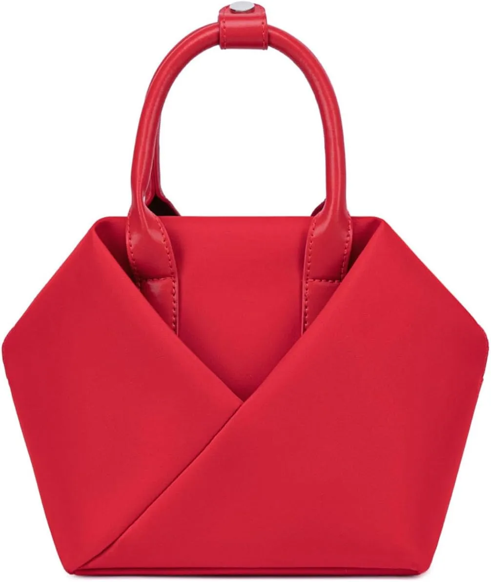 Lux & Nyx Small Origami Crossbody & Handbag - Black Ultra Satin Nylon - Daily and Travel Small Tote Bag with Crossbody Strap