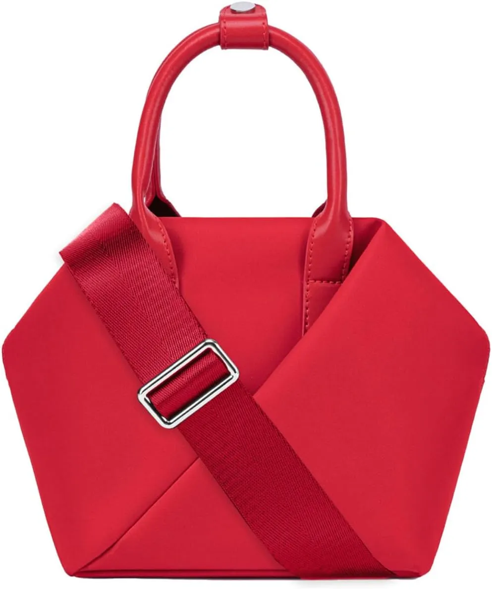 Lux & Nyx Small Origami Crossbody & Handbag - Black Ultra Satin Nylon - Daily and Travel Small Tote Bag with Crossbody Strap