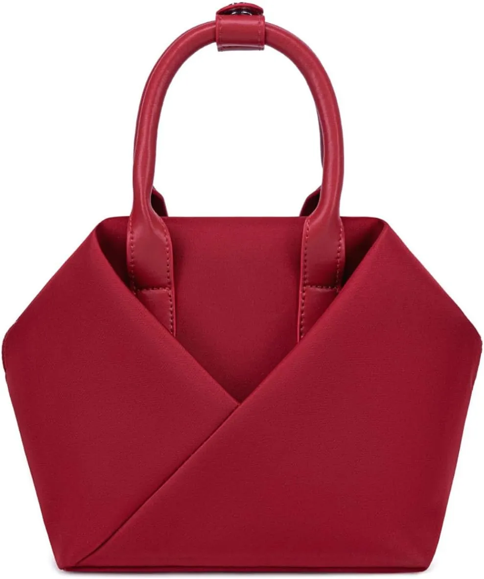 Lux & Nyx Small Origami Crossbody & Handbag - Black Ultra Satin Nylon - Daily and Travel Small Tote Bag with Crossbody Strap