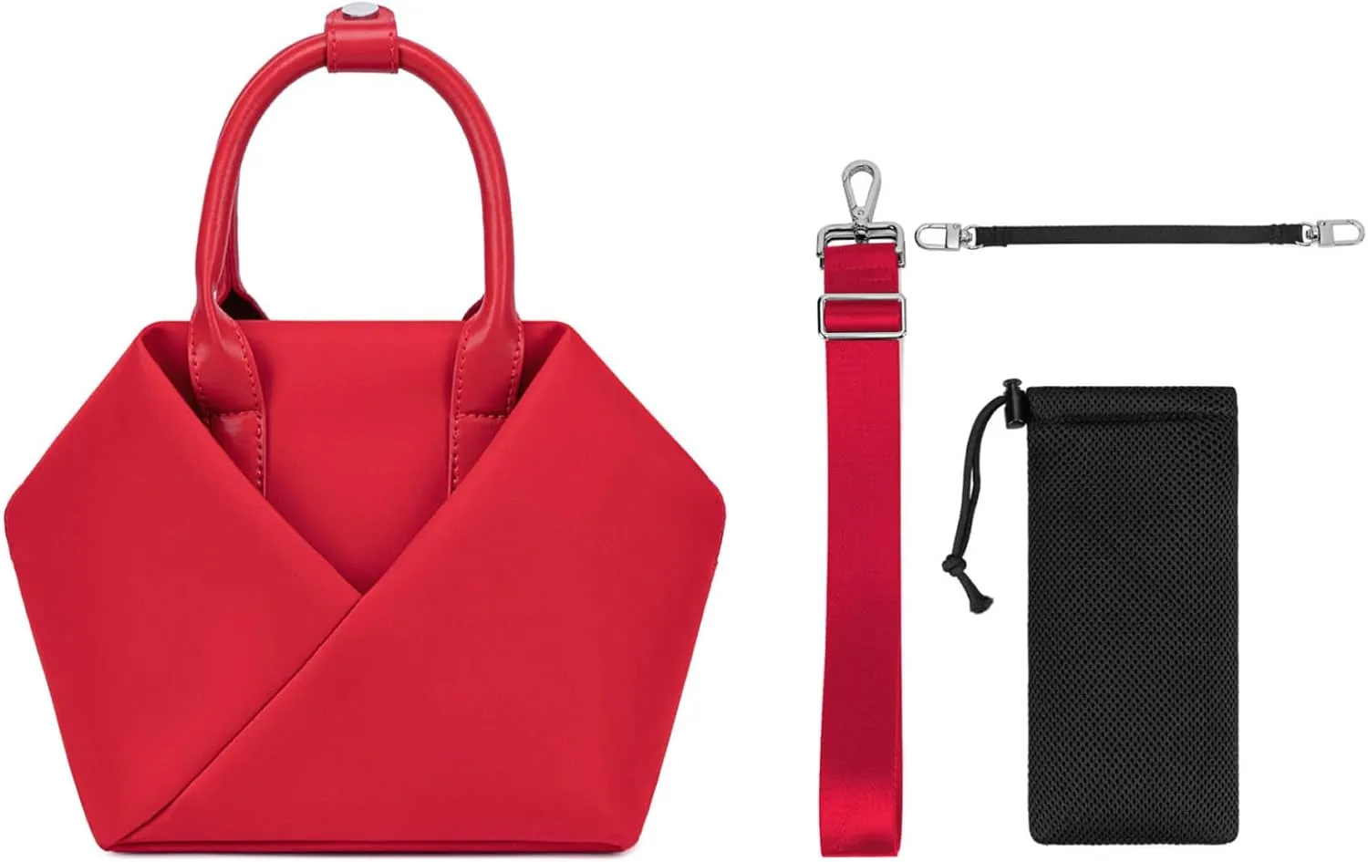 Lux & Nyx Small Origami Crossbody & Handbag - Black Ultra Satin Nylon - Daily and Travel Small Tote Bag with Crossbody Strap