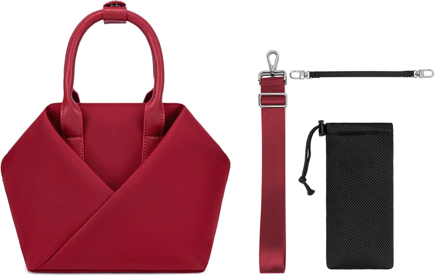 Lux & Nyx Small Origami Crossbody & Handbag - Black Ultra Satin Nylon - Daily and Travel Small Tote Bag with Crossbody Strap