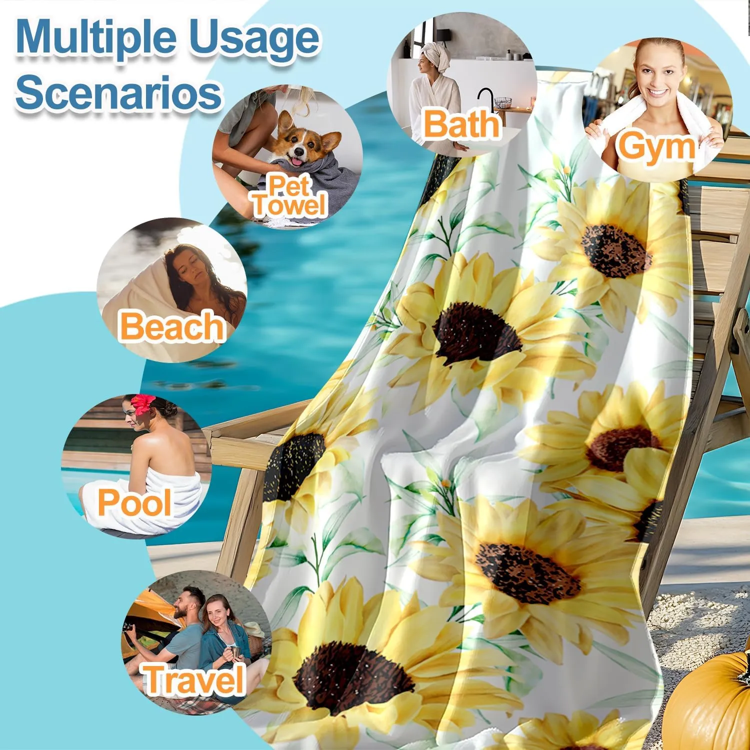 Luxury Beach Towel 30*60inch, Soft Microfiber Beach Towels, Ultra Absorbent, Quick Drying, Extra Large Swimming Towel, Oversize Sand Free, Beach Vacation Essentials for Beach Pool Vacation Supplies