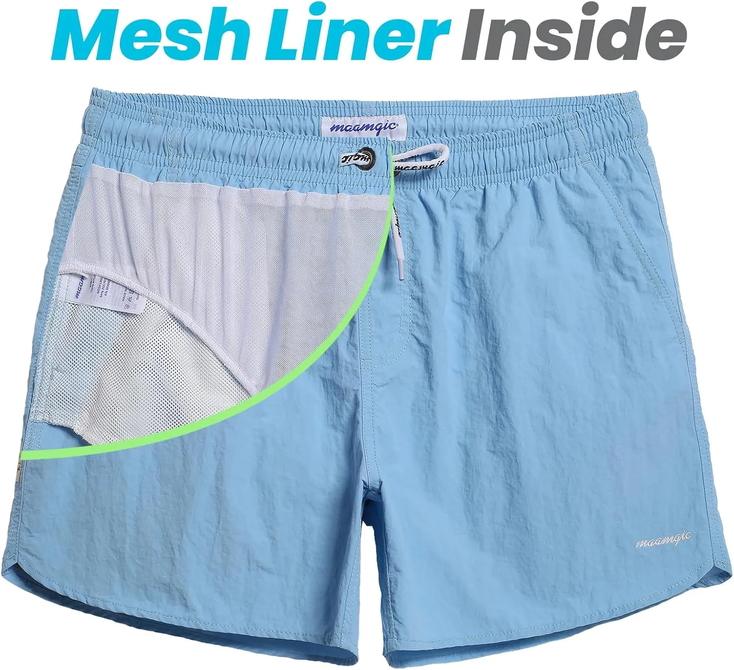 maamgic Mens Swim Trunks 5" with Mesh Lining Quick Dry Bathing Suits for Men Swim Shorts Swimwear