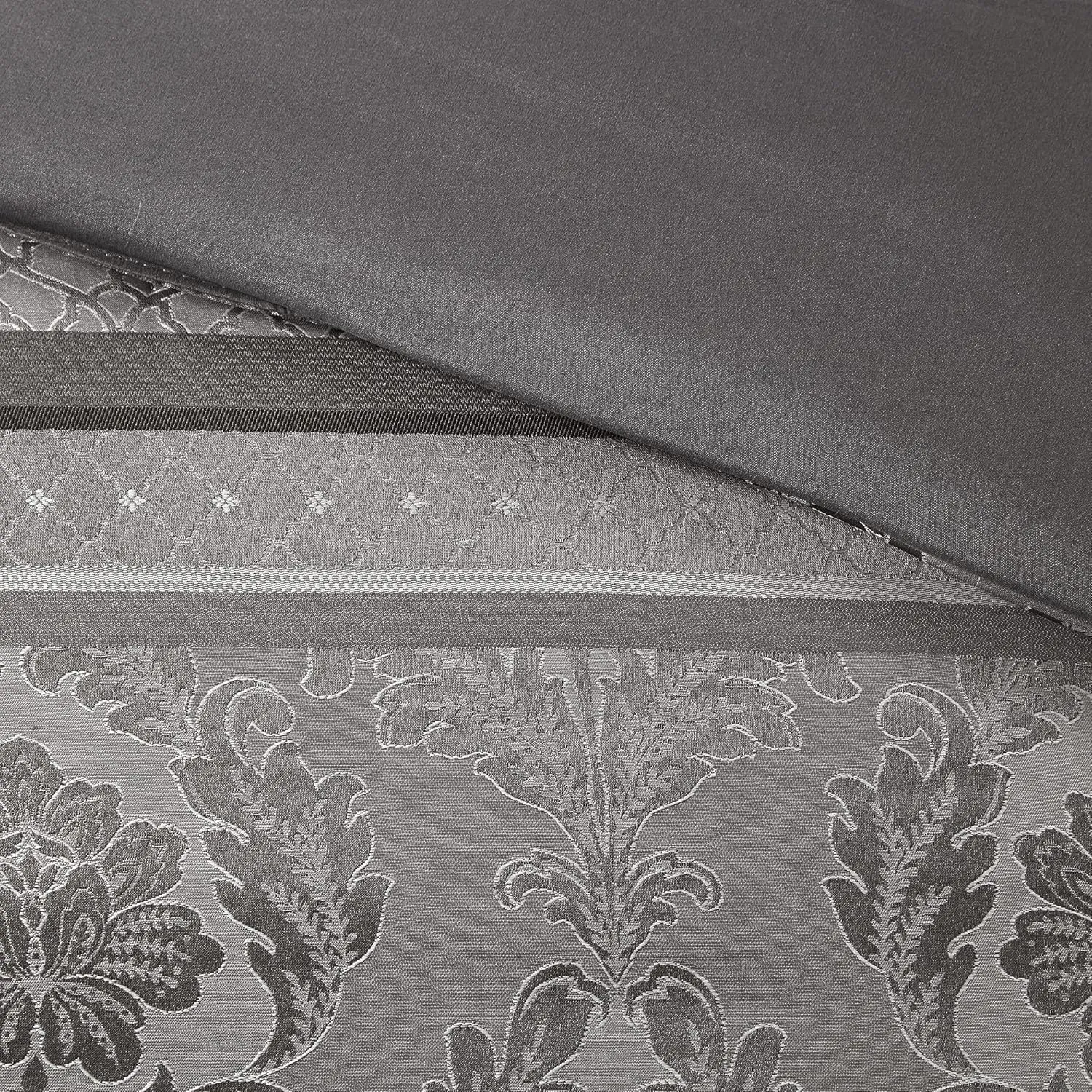 Madison Park Bellagio Cozy Comforter Set - Luxurious Jaquard Traditional Damask Design, All Season Down Alternative Bedding with Matching Shams, Decorative Pillow, Cal King(104"x92"), Grey 7 Piece