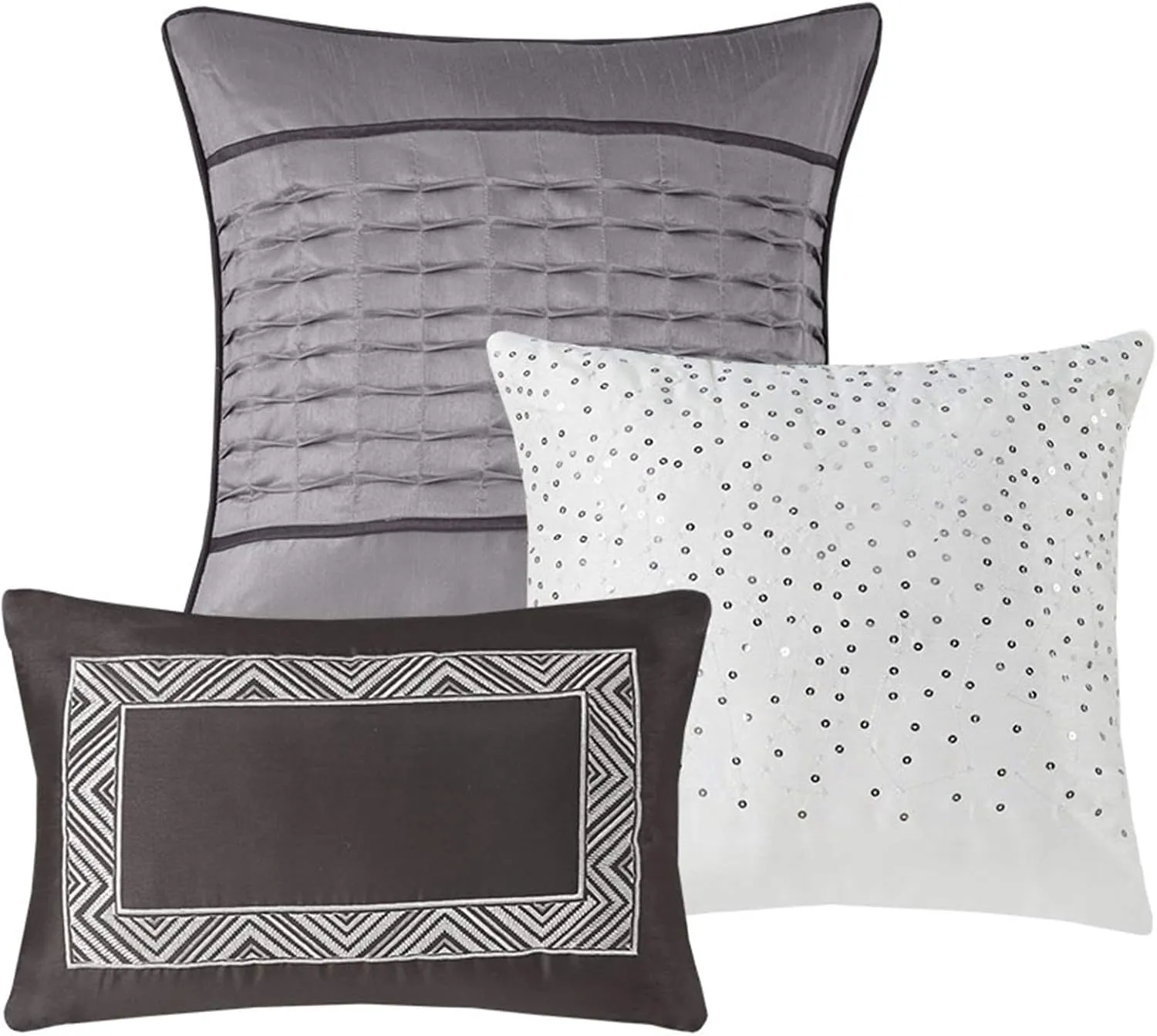 Madison Park Luxury Comforter Set-Traditional Jacquard Design All Season Down Alternative Bedding, Matching Bedskirt, Decorative Pillows, Queen(90"x90"), Rhapsody, Striped Grey/Taupe 7 Piece