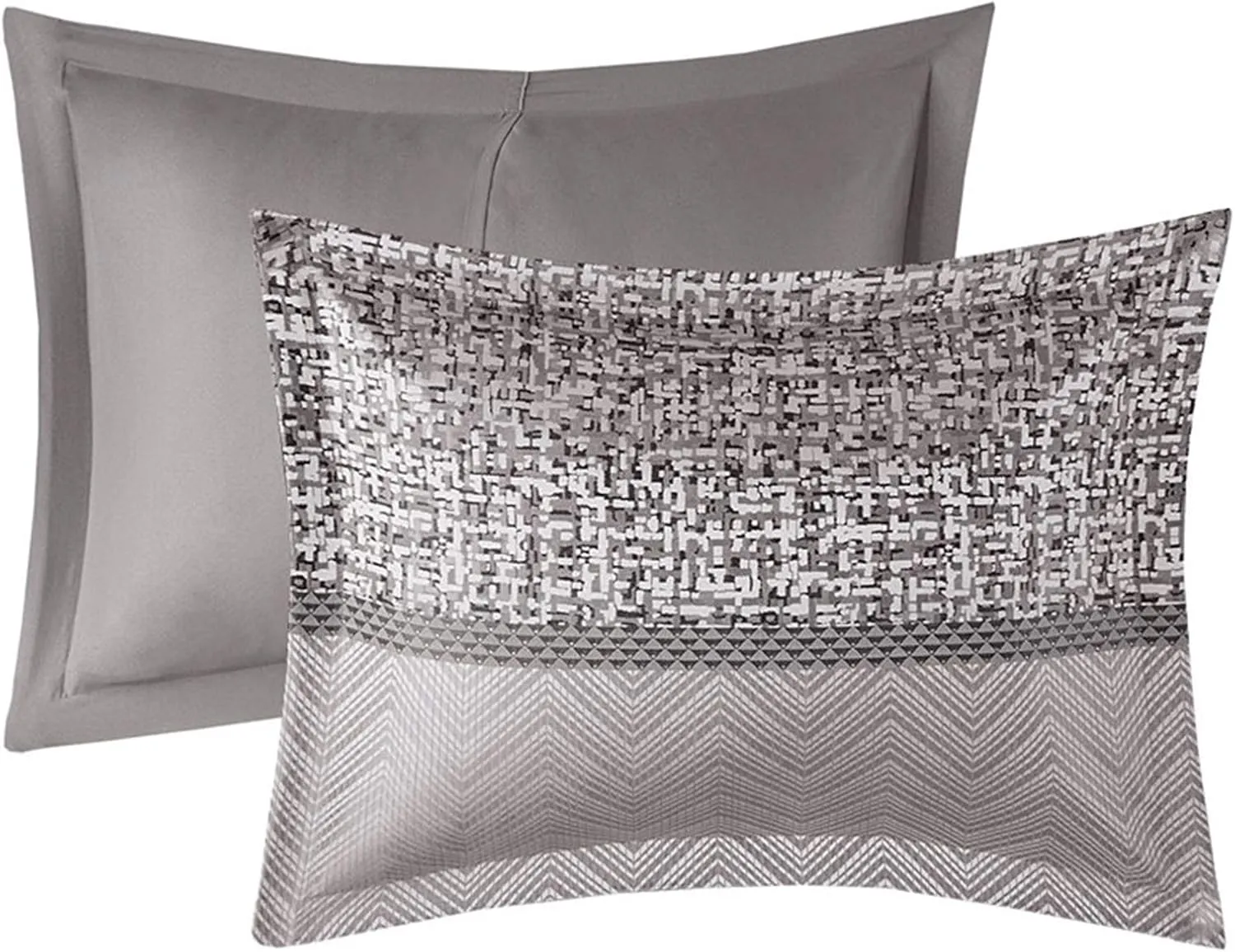Madison Park Luxury Comforter Set-Traditional Jacquard Design All Season Down Alternative Bedding, Matching Bedskirt, Decorative Pillows, Queen(90"x90"), Rhapsody, Striped Grey/Taupe 7 Piece