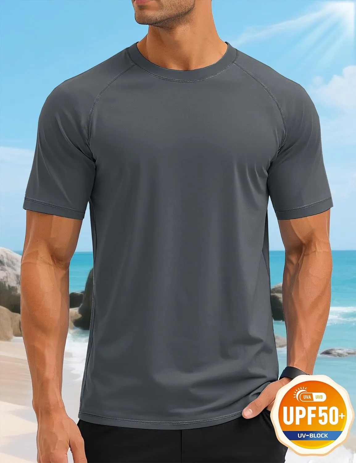 MAGCOMSEN Men's Short Sleeve UPF 50  T-Shirt Swim Quick Dry Rash Guard Athletic Surf Shirts Performance Water Shirts