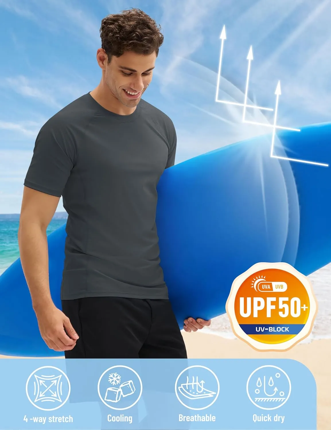 MAGCOMSEN Men's Short Sleeve UPF 50  T-Shirt Swim Quick Dry Rash Guard Athletic Surf Shirts Performance Water Shirts