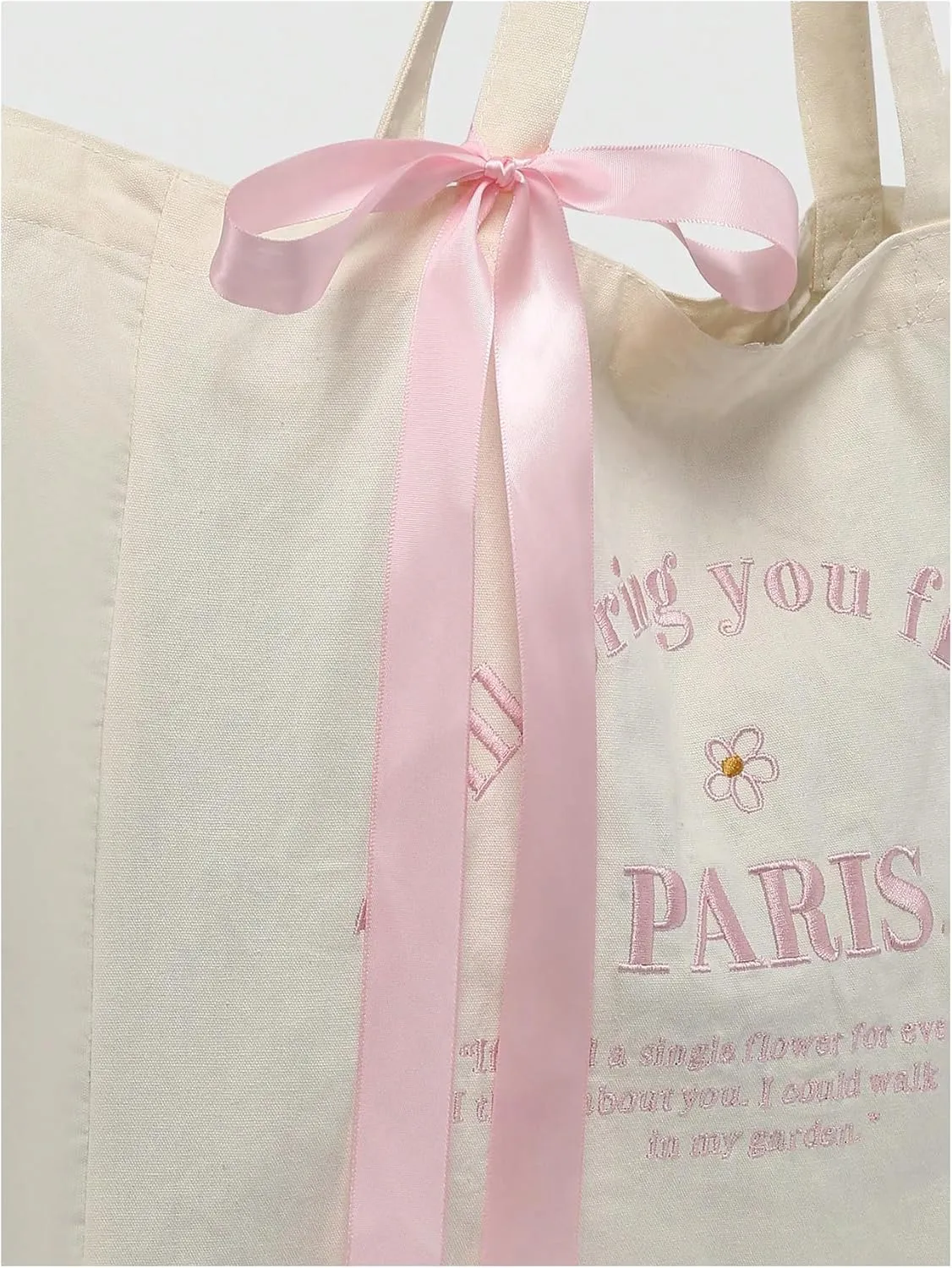MakeMeChic Women's Letter Embroidery Bow Knot Double Strap Foldable Large Tote Bags