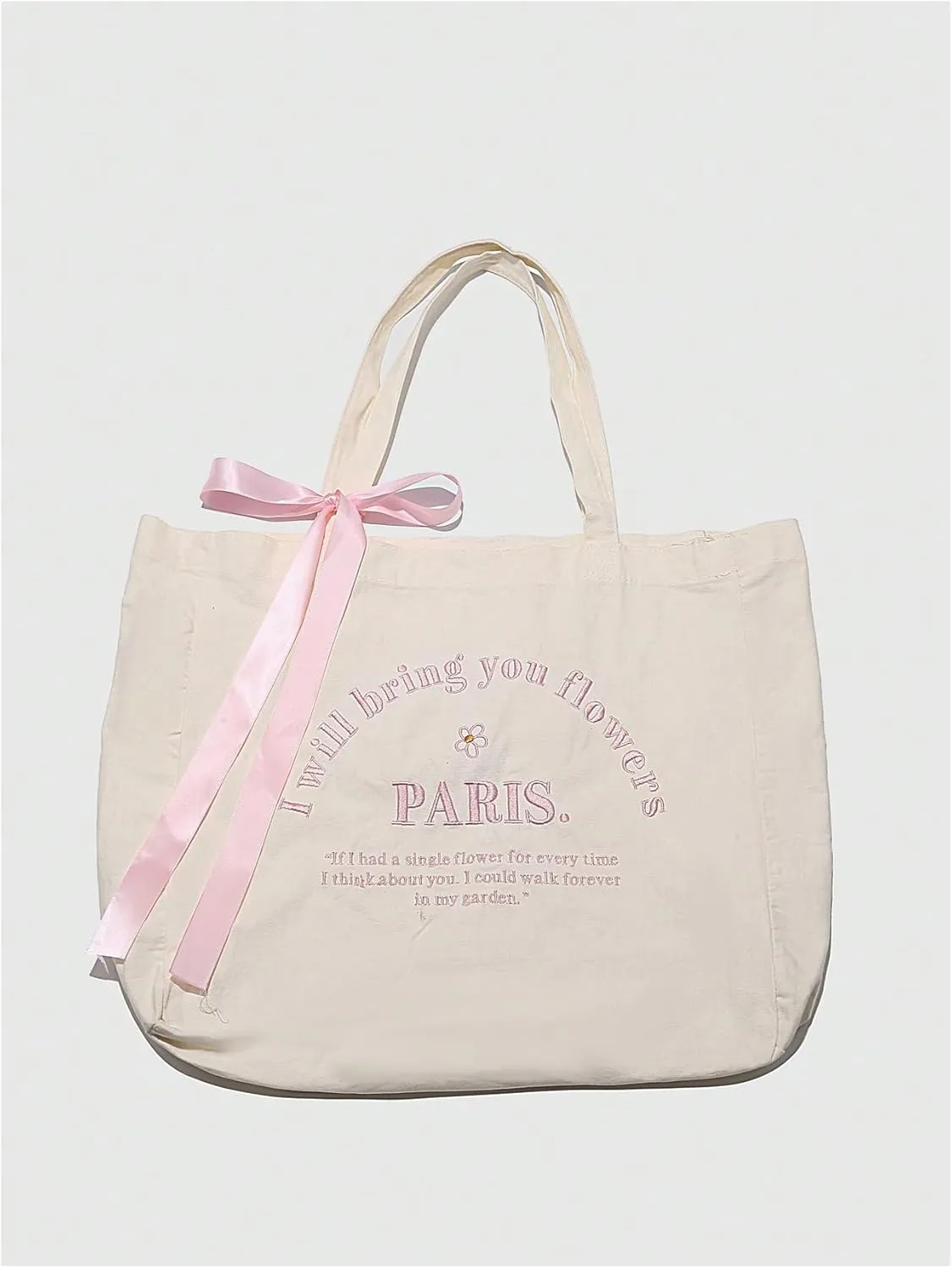 MakeMeChic Women's Letter Embroidery Bow Knot Double Strap Foldable Large Tote Bags