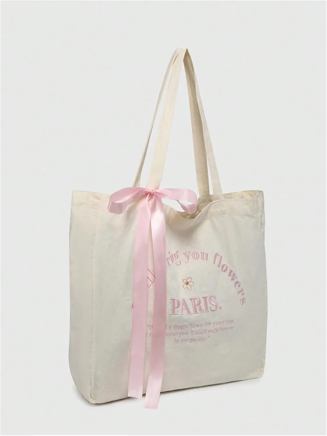 MakeMeChic Women's Letter Embroidery Bow Knot Double Strap Foldable Large Tote Bags