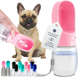 MalsiPree Leak Proof Portable Dog Water Bottle - Lightweight Travel Cup - 12 oz, Pink Bowl for Pets - Food Grade Plastic - Dog Bowls - Puppy Essentials Girl