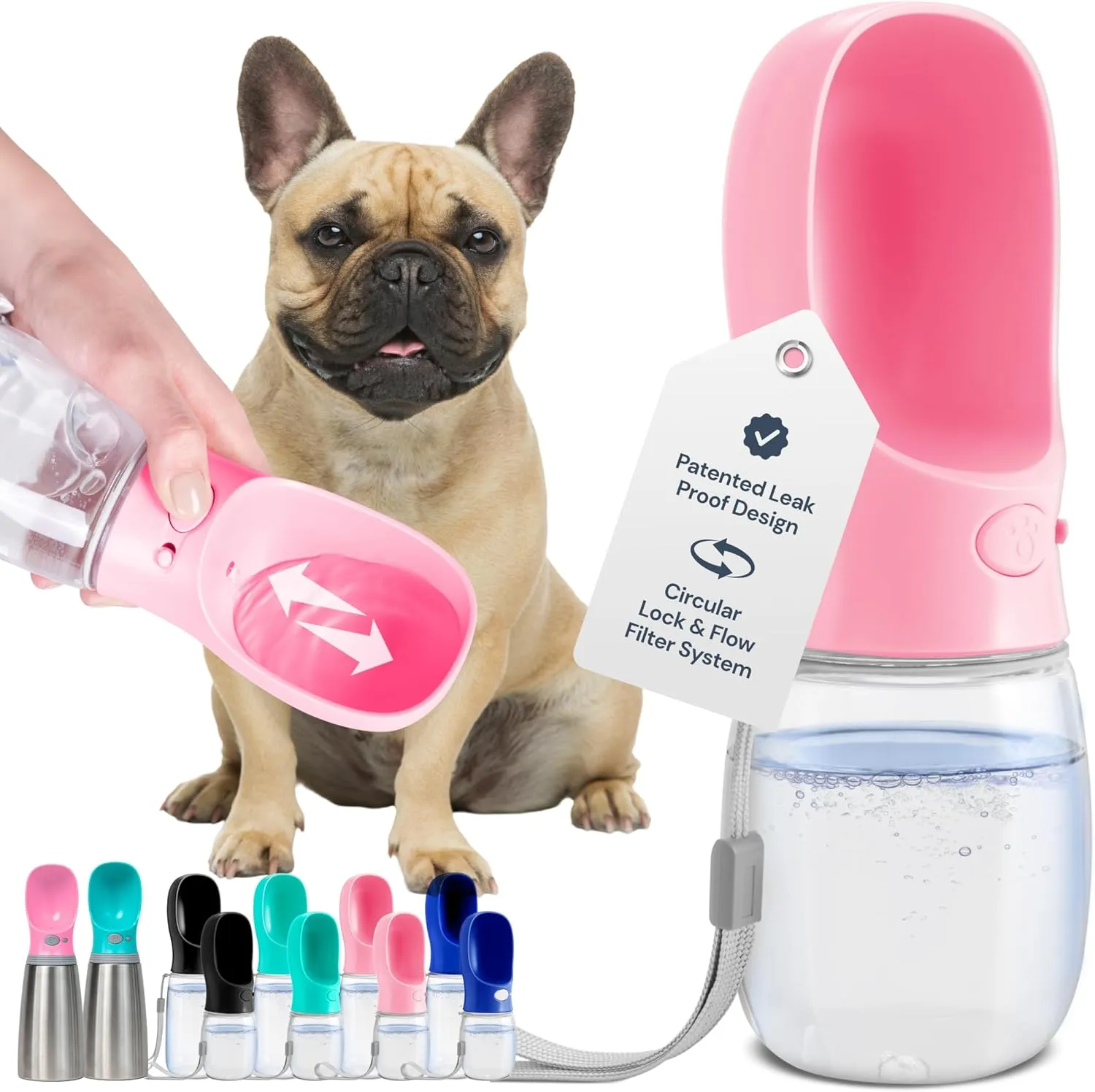 MalsiPree Leak Proof Portable Dog Water Bottle - Lightweight Travel Cup - 12 oz, Pink Bowl for Pets - Food Grade Plastic - Dog Bowls - Puppy Essentials Girl