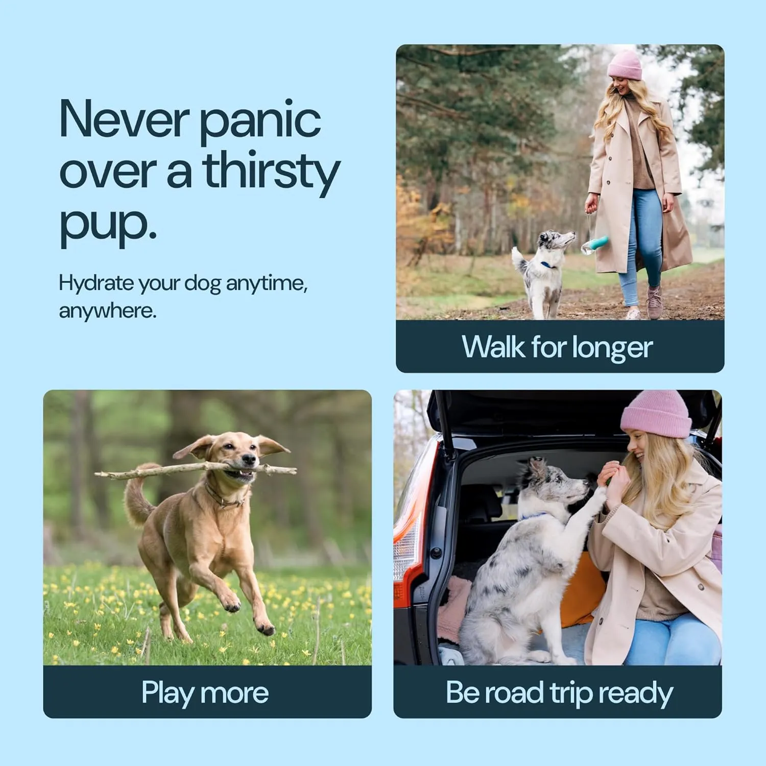 MalsiPree Leak Proof Portable Dog Water Bottle - Lightweight Travel Cup - 12 oz, Pink Bowl for Pets - Food Grade Plastic - Dog Bowls - Puppy Essentials Girl