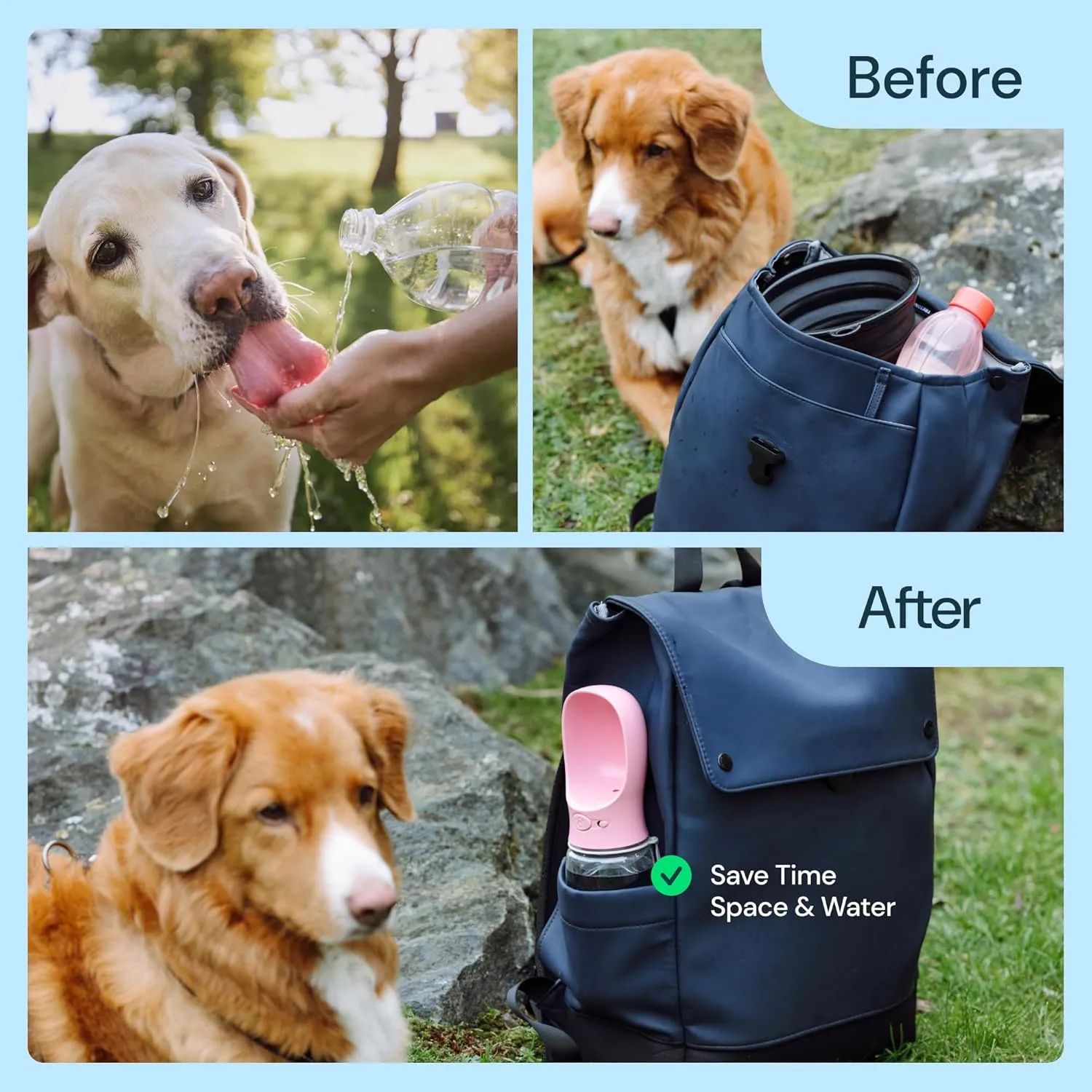 MalsiPree Leak Proof Portable Dog Water Bottle - Lightweight Travel Cup - 12 oz, Pink Bowl for Pets - Food Grade Plastic - Dog Bowls - Puppy Essentials Girl