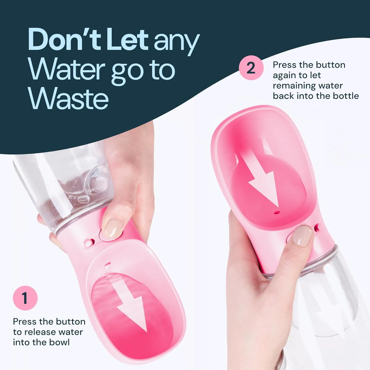 MalsiPree Leak Proof Portable Dog Water Bottle - Lightweight Travel Cup - 12 oz, Pink Bowl for Pets - Food Grade Plastic - Dog Bowls - Puppy Essentials Girl