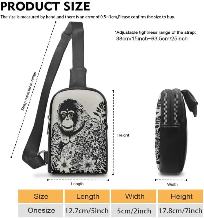 Mandala Animal Small Sling Bag for Women PU Leather Cross Body Fanny Pack Purse, Ethnic Gorilla Print Travel Shoulder Purse with Adjustable Strap