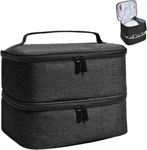 Manicure Tools Organiser Case, Detachable 2 Layers Nail Polish Nail Varnish Case Nail Varnish Storage Bag Nail Varnish Travel Carrying Case for Nail Polish Tools Kit (Empty Case) (Black)