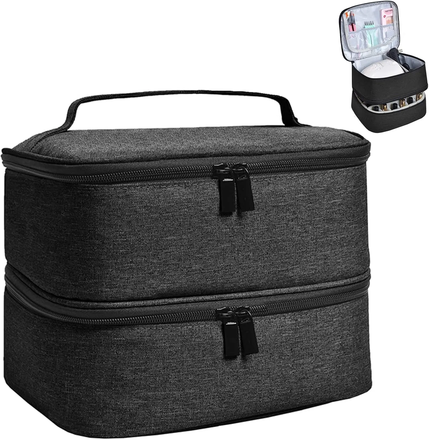 Manicure Tools Organiser Case, Detachable 2 Layers Nail Polish Nail Varnish Case Nail Varnish Storage Bag Nail Varnish Travel Carrying Case for Nail Polish Tools Kit (Empty Case) (Black)