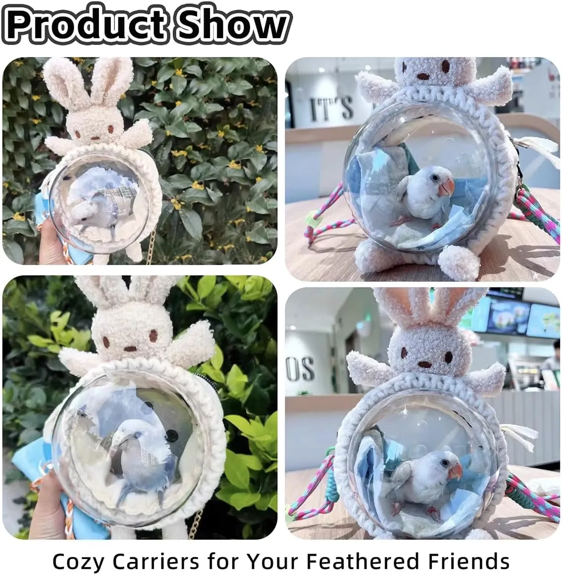 MANON ROSA Bird Carrier Backpack – Breathable Travel Bag with Clear Dome, Cute Cozy and Lightweight for Small Parrots Parakeet Lovebirds Budgie Cockatiel Sugar Gliders Hamsters Rabbits (Bear,Large)