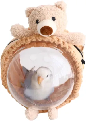 MANON ROSA Bird Carrier Backpack – Breathable Travel Bag with Clear Dome, Cute Cozy and Lightweight for Small Parrots Parakeet Lovebirds Budgie Cockatiel Sugar Gliders Hamsters Rabbits (Bear,Large)
