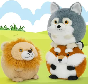 MaoGoLan Bulk Stuffed Animals 11'' Safari Nursery Throw Pillow Soft Cushion, Cute Stuffed Lion Wolf Fox Plush Toys for Kids Toddlers Christmas Easter Valentine's Day Birthday Gift