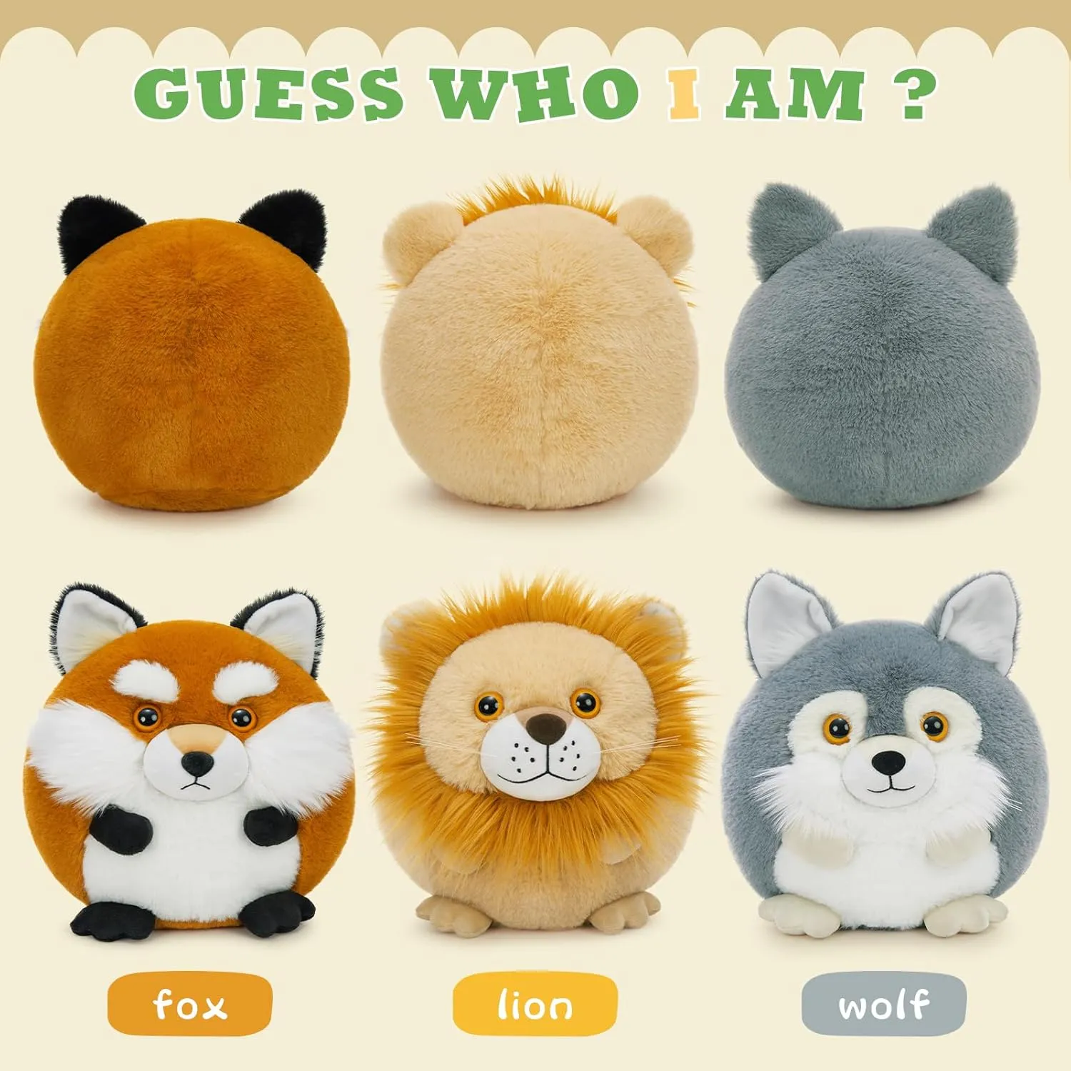 MaoGoLan Bulk Stuffed Animals 11'' Safari Nursery Throw Pillow Soft Cushion, Cute Stuffed Lion Wolf Fox Plush Toys for Kids Toddlers Christmas Easter Valentine's Day Birthday Gift