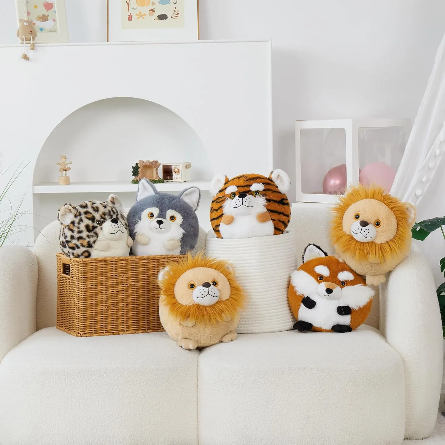 MaoGoLan Bulk Stuffed Animals 11'' Safari Nursery Throw Pillow Soft Cushion, Cute Stuffed Lion Wolf Fox Plush Toys for Kids Toddlers Christmas Easter Valentine's Day Birthday Gift