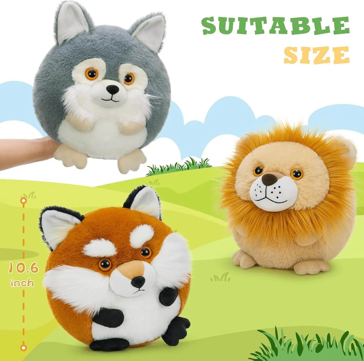 MaoGoLan Bulk Stuffed Animals 11'' Safari Nursery Throw Pillow Soft Cushion, Cute Stuffed Lion Wolf Fox Plush Toys for Kids Toddlers Christmas Easter Valentine's Day Birthday Gift