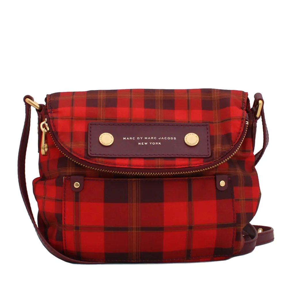 Marc by Marc Jacobs Preppy Nylon Aimee Plaid Natasha Mini Crossbody Bag- Corvette Red Multi