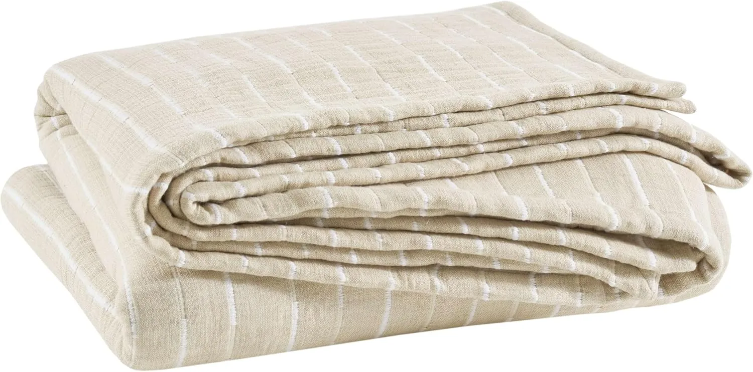 Marino Matelasse Coverlet, King, Natural/Ivory Stripe Pattern