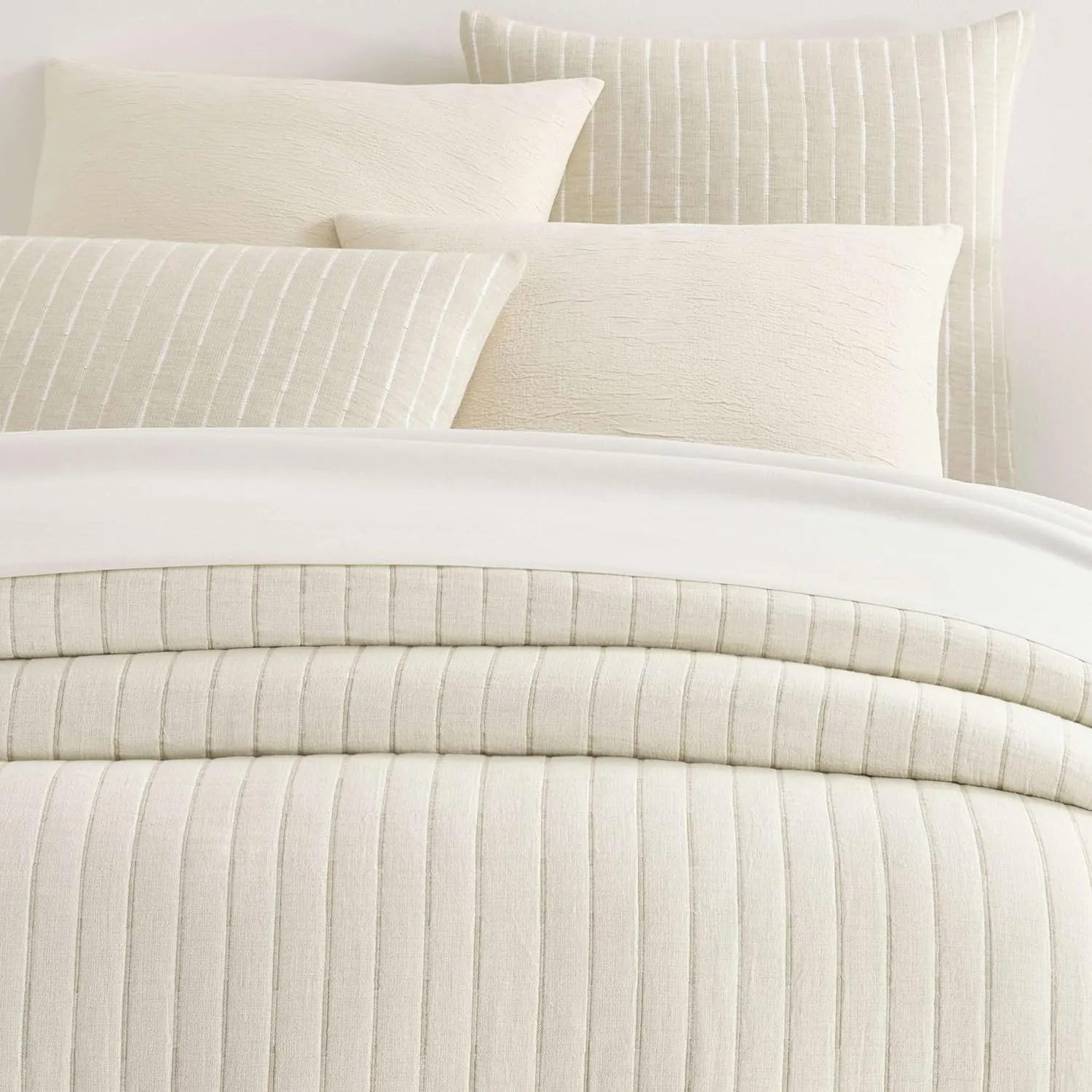 Marino Matelasse Coverlet, King, Natural/Ivory Stripe Pattern