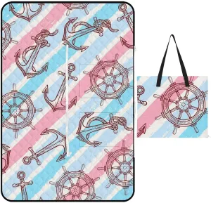Maritimes-Symbols Picnic Blanket Beach Blankets 60""x40"", Foldable Tote Bag, 3-Layer Sandproof Waterproof Travel Blanket for Outdoor Beach Park Hiking Music Festival, 150x100cm, Style-2