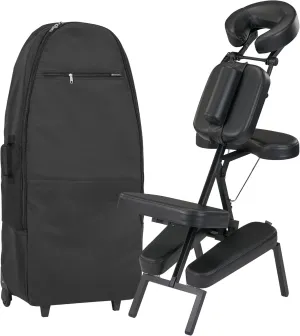 Master Massage Apollo Extra Large Portable Massage Chair – Lightweight Aluminum Tattoo Folding Chair with Enhanced Cushions and Wheeled Carrying Bag – Black