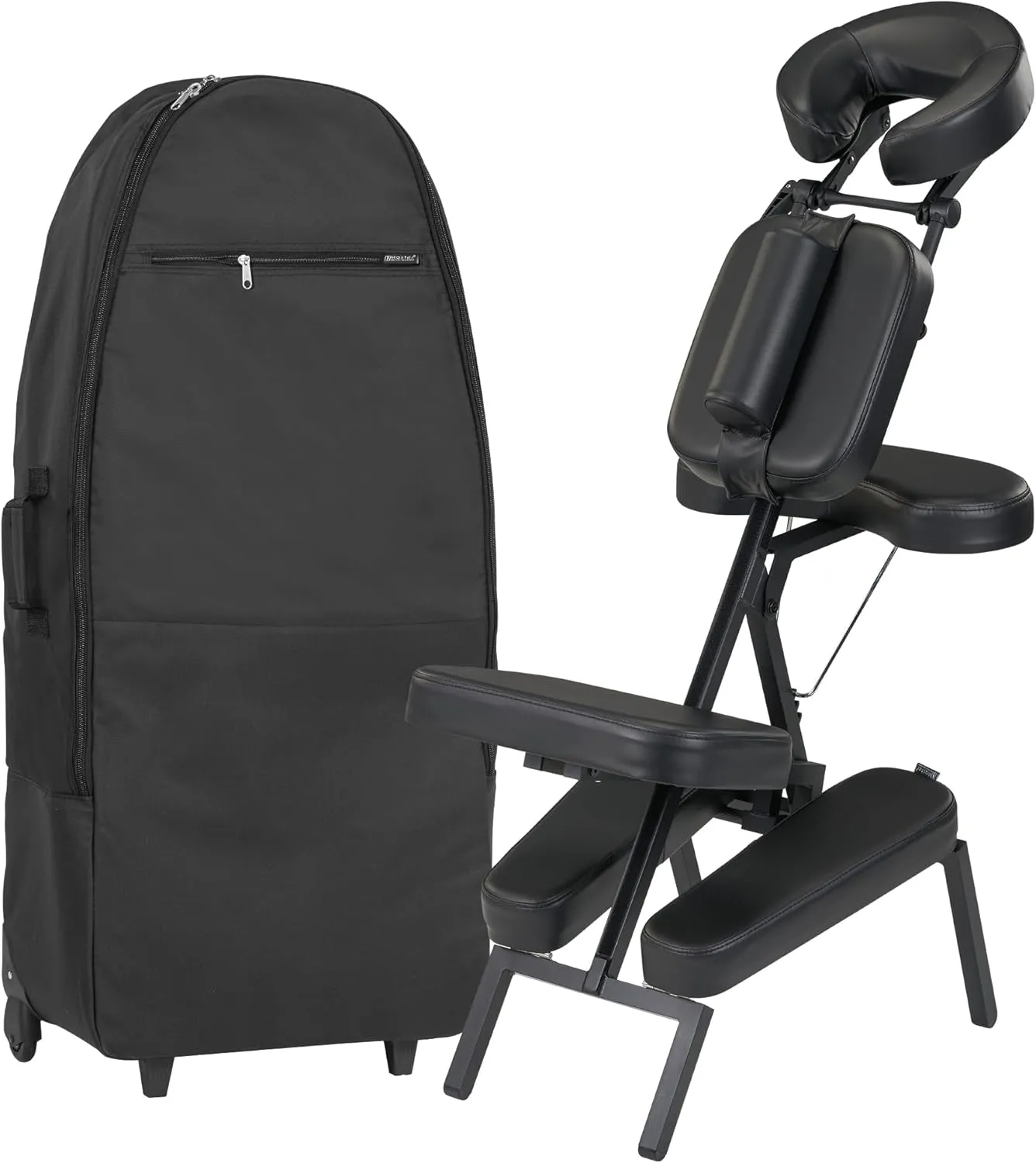 Master Massage Apollo Extra Large Portable Massage Chair – Lightweight Aluminum Tattoo Folding Chair with Enhanced Cushions and Wheeled Carrying Bag – Black