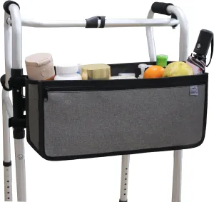 MDSTOP Walker Basket, Walker Bag Water Cup Holder, Foldable Walker Attachment Hands-Free Storage Bag for Elderly, Senior, Large Capacity with Zippered Phone Pocket (Not Fit Rollator Walkers)