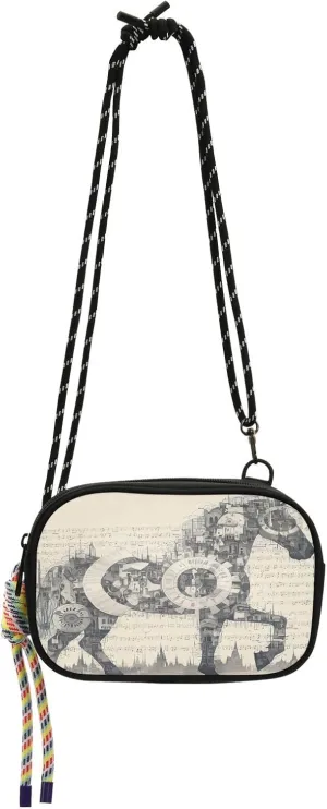 Mechanical Style Horse Music Score Grey Small Crossbody Purse Men Practical with Adjustable Strap Over Shoulder Purse Take a walk