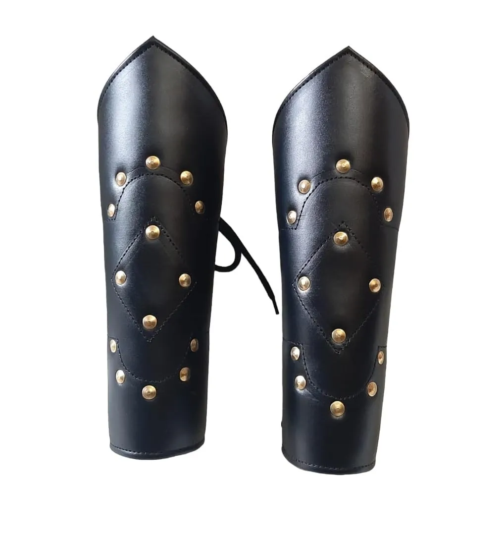 medieval leather arm bracers Large size black arm bracers Medieval leather wrist cuffs Renaissance fair arm guards Leather armor bracers