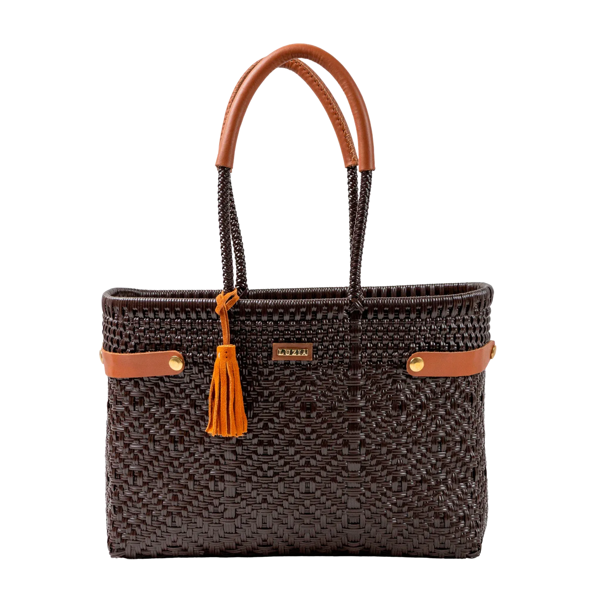 Medium Basket Tote Braided Solid Brown