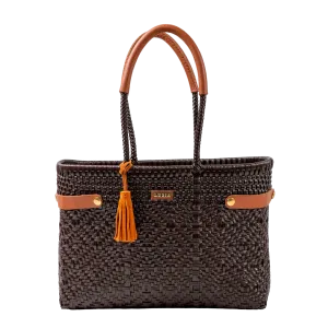 Medium Basket Tote Braided Solid Brown